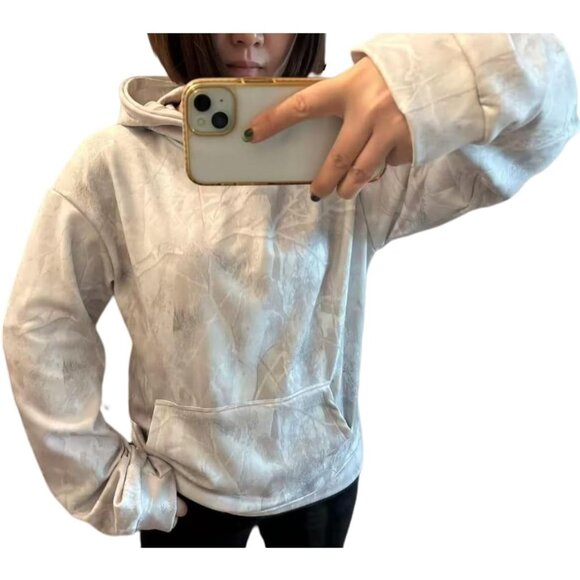 Women Grey White Camo Hoodies Maple Leaf Oversized Fleece Hooded Sweatshirt - Picture 5 of 5